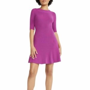 Betsey Johnson NWOT Magenta Pink Ribbed Knit Pointelle Coquette Sweater Dress M